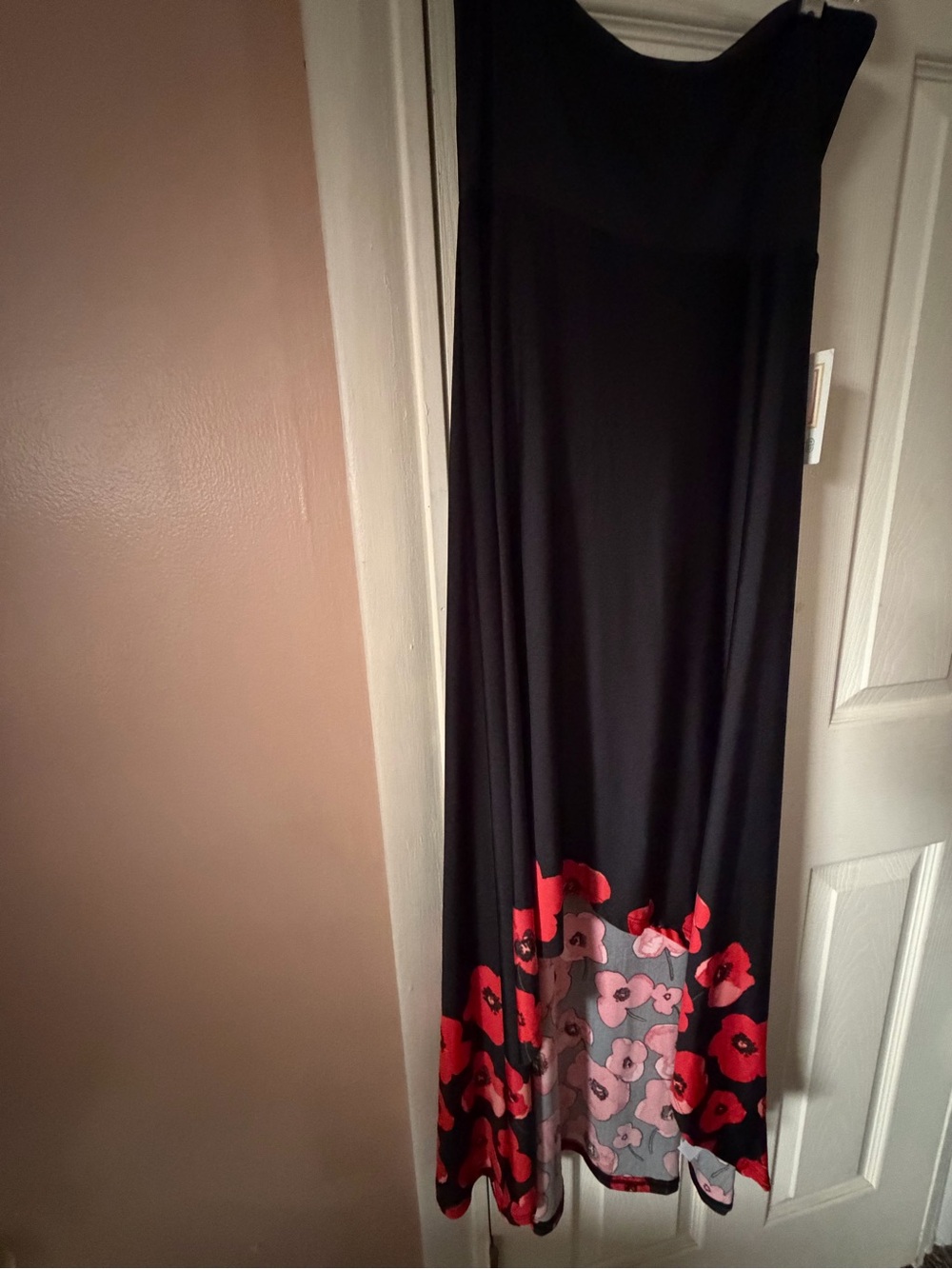 LuLaRoe Black Maxi Dress with Red and Pink Floral Border